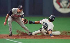 Jose stealing second base on 5/14/98 (SLAM! Sports) 