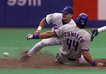 Jose getting caught stealing 2nd on 6/25/98 (CP) 