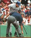 Jose arguing a bad call in Boston on 7/24/99 (AP)