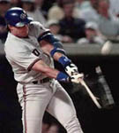 Jose's bat shattering in Anaheim on 8/22/98 (AP)