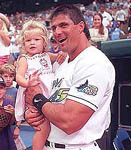 Jose and his daughter Josie before the game on 4/25/99 (SP Times)
