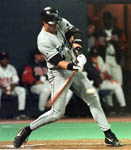 Jose launching his 27th homer to right field in Minnesota on 6/19/99 (AP)