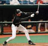 Jose striking out against Tim Hudson on 9/10/99 (AP)