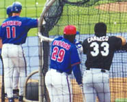 Jose hanging out with his ex-teammates during BP