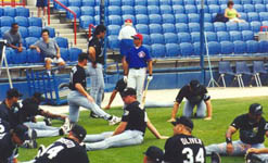 Jose and a whole bunch of Devil Rays stretching